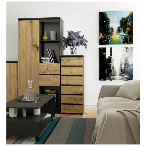 Cassettiera CL6, 6 cassetti, 40x35x109 cm, Colore Grigia Grafite e Quercia Artisan - Foto 5