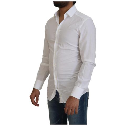Abito Formale Slim Fit In Cotone Bianco Camicia Oro - It37 - Xs - Foto 2