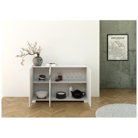 Madia 3 Ante 130x40x81 Cm Riflesso Bianco Lucido - Foto 5