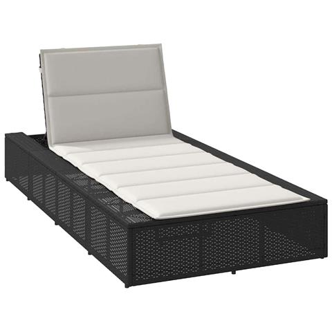 Lettino Prendisole Con Cuscino Galleggiante Nero In Polyrattan - Foto 1