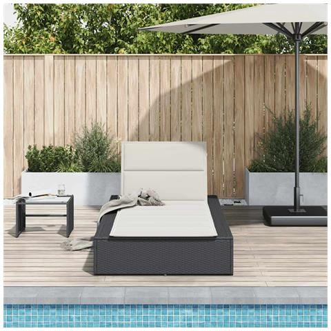 Lettino Prendisole Con Cuscino Galleggiante Nero In Polyrattan - Foto 3