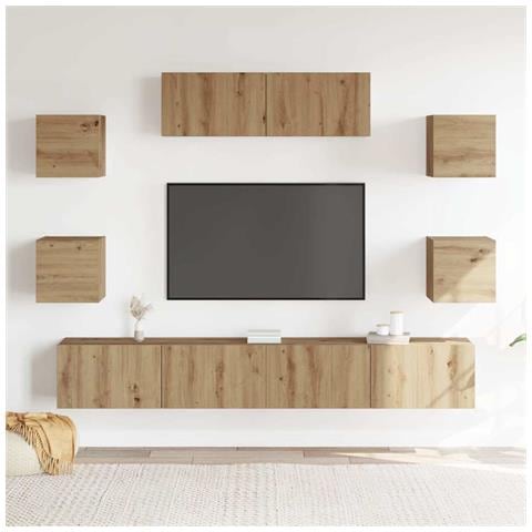 Set Mobile Tv 7 Pz Montato A Parete Rovere In Legno Multistrato - Foto 3