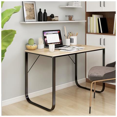 Lusso Casadino -  Scrivania Computer Nera E Rovere 110x60x73 Cm Legno Multistrato - Foto 6