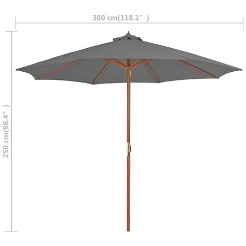 Ombrellone Da Esterni Con Palo In Legno 300 Cm Antracite - Foto 7
