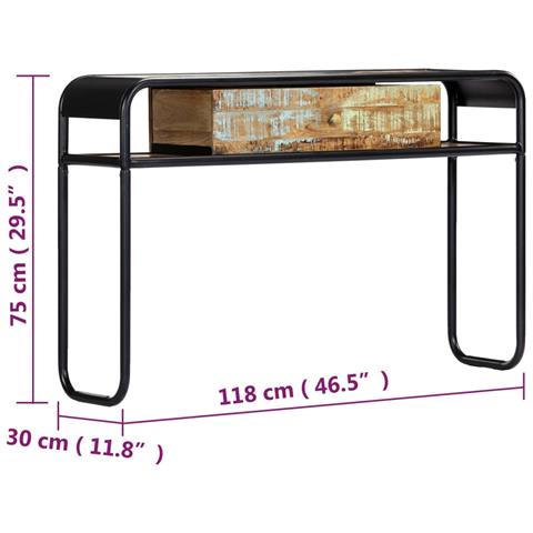 Tavolo Consolle 118x30x75 Cm In Legno Massello Di Recupero - Foto 8