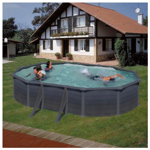 Piscina Con Parete In Acciaio Color Grafite Granada 610 X 375 X 132 Cm Ovale - Foto 1