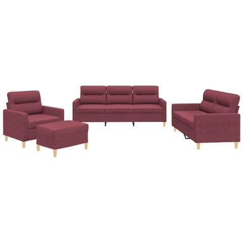 Set di Divani 4 pz con Cuscini Rosso Vino in Tessuto - Foto 1