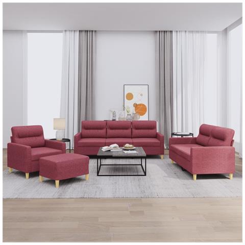 Set di Divani 4 pz con Cuscini Rosso Vino in Tessuto - Foto 2