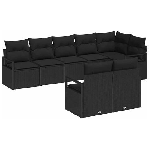 Set Divano da Giardino  8 Pezzi con Cuscini Rattan Nero, Divano da Giardino  2 Posti con Cuscini Rattan Nero - Foto 1