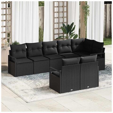 Set Divano da Giardino  8 Pezzi con Cuscini Rattan Nero, Divano da Giardino  2 Posti con Cuscini Rattan Nero - Foto 2