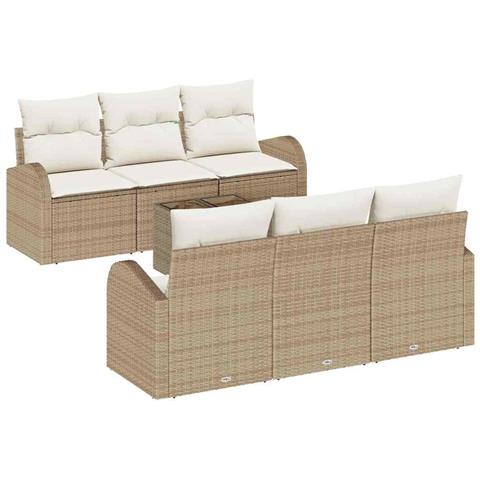 Set Divano da Giardino 7 Pezzi con Cuscini Beige Rattan Polietileno - Foto 1