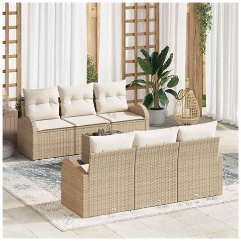 Set Divano da Giardino 7 Pezzi con Cuscini Beige Rattan Polietileno - Foto 2