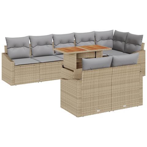 Set Divano da Giardino a 9 Pezzi con Cuscini Beige Polyrattan - Foto 1