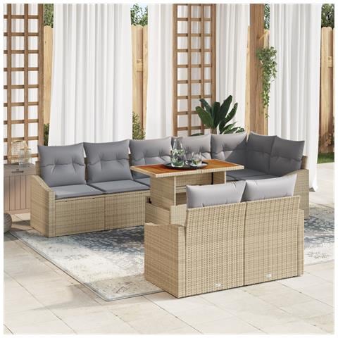 Set Divano da Giardino a 9 Pezzi con Cuscini Beige Polyrattan - Foto 2