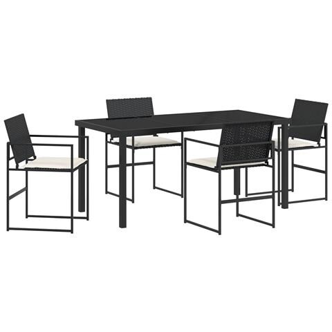 Set da pranzo da giardino 5 pezzi con cuscini Nero Polyrattan - Foto 1