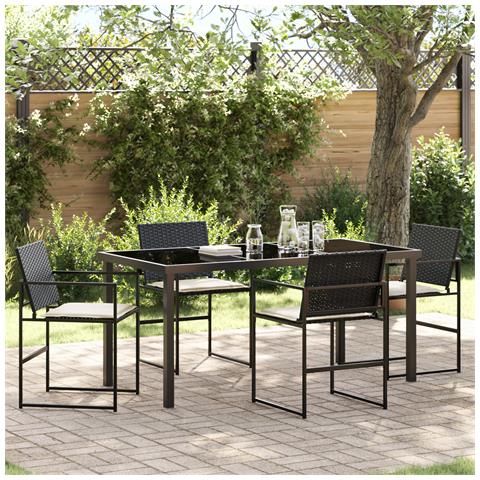 Set da pranzo da giardino 5 pezzi con cuscini Nero Polyrattan - Foto 2