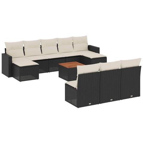 Set Divani da Giardino 11 pz con Cuscini in Polyrattan Nero - Foto 1