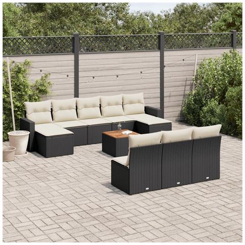 Set Divani da Giardino 11 pz con Cuscini in Polyrattan Nero - Foto 2