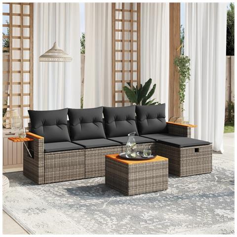 Set Divano da Giardino 6 pz con Cuscini Grigio in Polyrattan - Foto 2