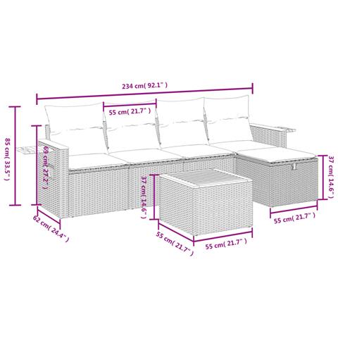 Set Divano da Giardino 6 pz con Cuscini Grigio in Polyrattan - Foto 4