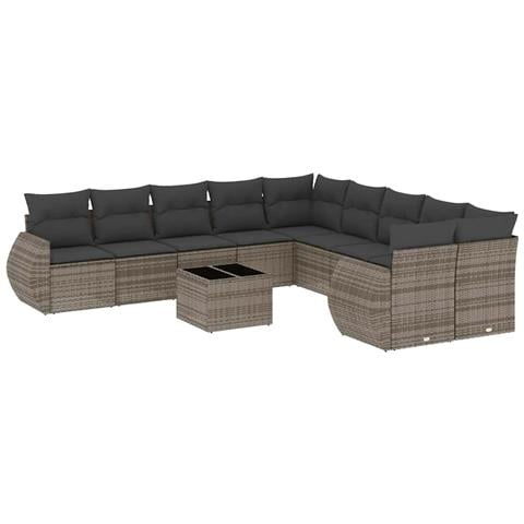 Set Divani da Giardino 11 pz con Cuscini in Polyrattan Grigio - Foto 1