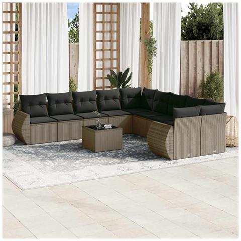 Set Divani da Giardino 11 pz con Cuscini in Polyrattan Grigio - Foto 2