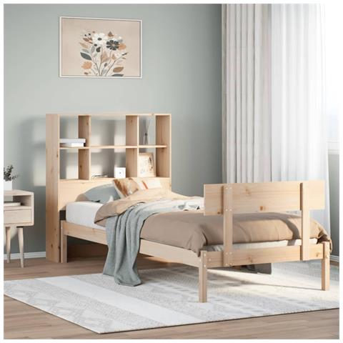 Letto Libreria senza Materasso 90x200 cm Legno Massello Pino - Foto 2