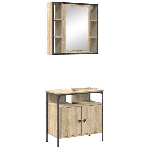 Set Armadietti Bagno 2 Pezzi Rovere Legno Ingegnerizzato - Foto 1