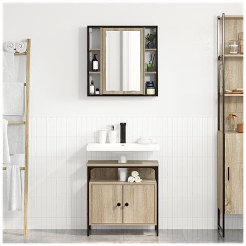 Set Armadietti Bagno 2 Pezzi Rovere Legno Ingegnerizzato - Foto 2