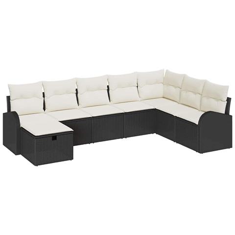 Set Divano da Giardino con cuscino 8 pcs Nero Poly Rattan - Foto 1