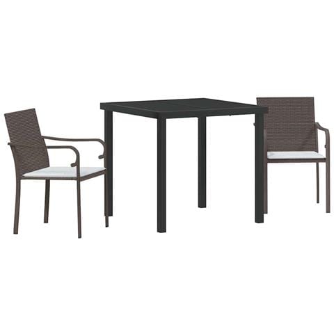 Set da Pranzo per Giardino 3 pcs Marrone Poly Rattan - Foto 1