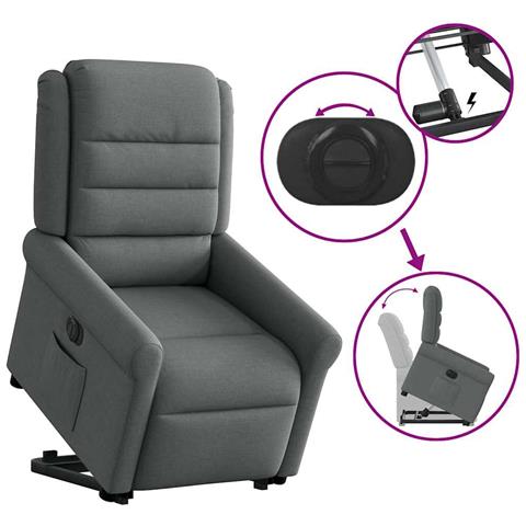 Poltrona Alzapersona Reclinabile Elettrica Grigio Scuro Tessuto - Foto 9