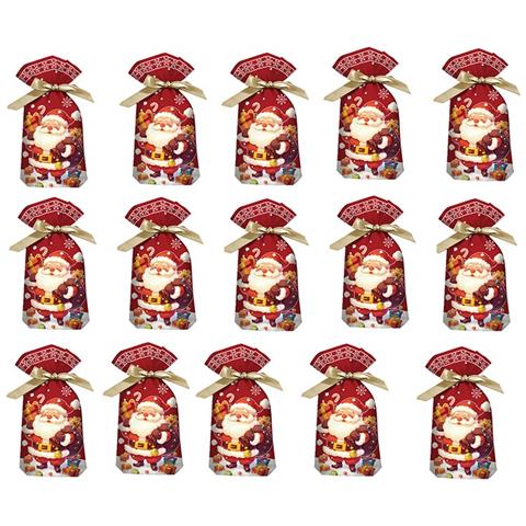 Sacchetti Di Natale Per Dolci Fiocco Di Neve Babbo Natale 23x34cm (confezione Da 50) Sacchetti Regalo Con Coulisse - Foto 1