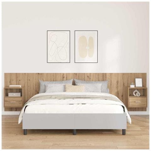 Testata con Comodino 3 pcs Rovere artigianale Legno multistrato - Foto 2