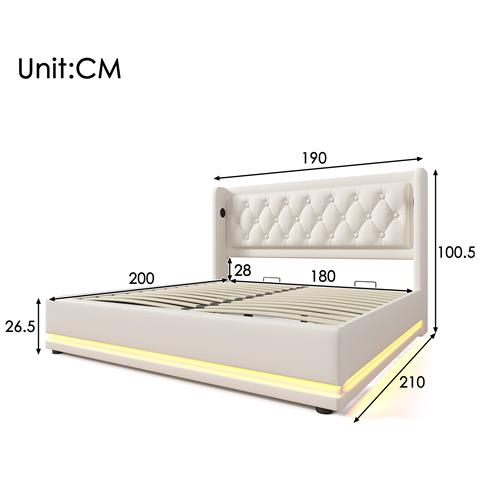 Letto Con Testiera Capitonné, Contenitore Idraulico E Luci Led - Foto 2