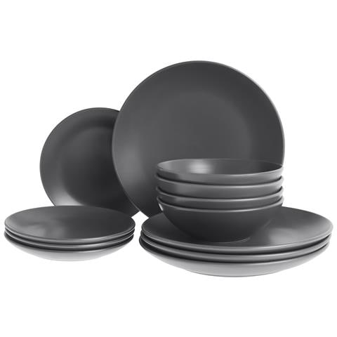 Set Di 18 Stoviglie Vivani Gres Porcellanato Nero - Foto 2