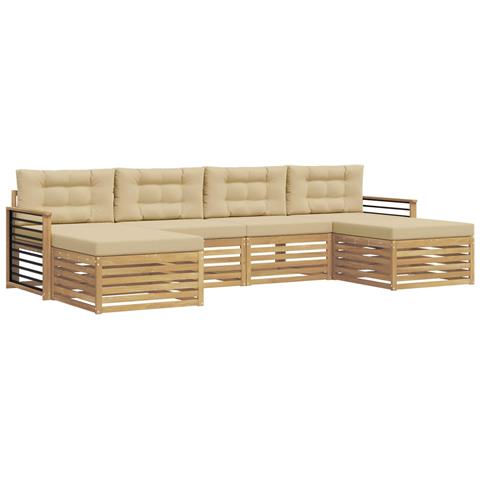 Set divani 6 pcs Bianco e Beige Legno di Acacia Massello - Foto 1