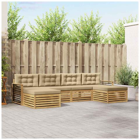 Set divani 6 pcs Bianco e Beige Legno di Acacia Massello - Foto 2