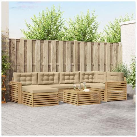 Set di divani da esterno con cuscino 7 pcs Bianco e Beige - Foto 2