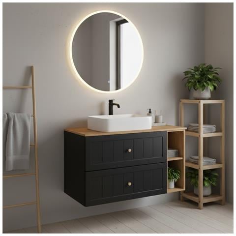 Mobile sottolavabo, Beige e marrone, 80 cm, Cassetti con chiusura ammortizzata, Ripiano con superficie di appoggio - Foto 5