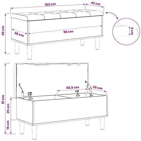 Panchina con Cuscino Rovere Artigianale 102 x 42 x 46 cm - Foto 7