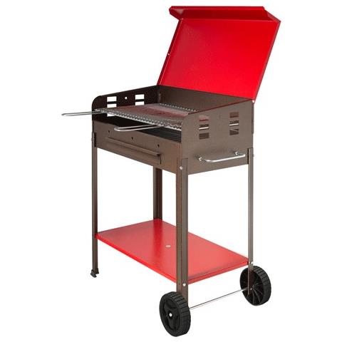 Barbecue A Carbonella 70x40xh90cm Con Ripiani Laterali E Ruote 501a - Foto 2