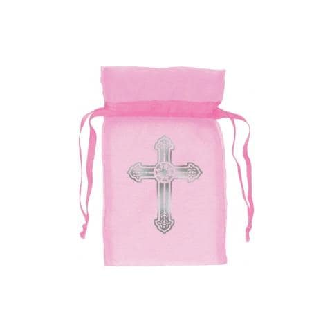 12 Sacchetti Di Organza Rosa Per La Comunione Taglia Unica - Foto 1