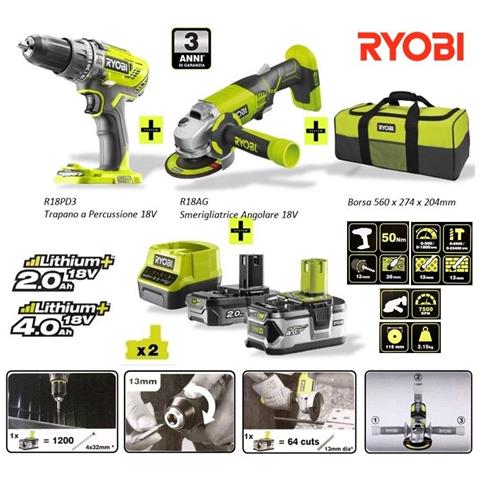 18v Impact Drill / Driver Set - Smerigliatrice Angolare Oneplus 18v - 1 Batteria 18v 2.0 Ah - 1 Batteria 18v 4.0 A - Foto 2