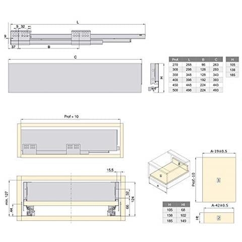 Kit Cassetto Cucina O Bagno Con Guide Ad Estrazione Totale E Chiusura Soft, Altezza 105mm E Profondità 400mm, Bianco - Foto 2