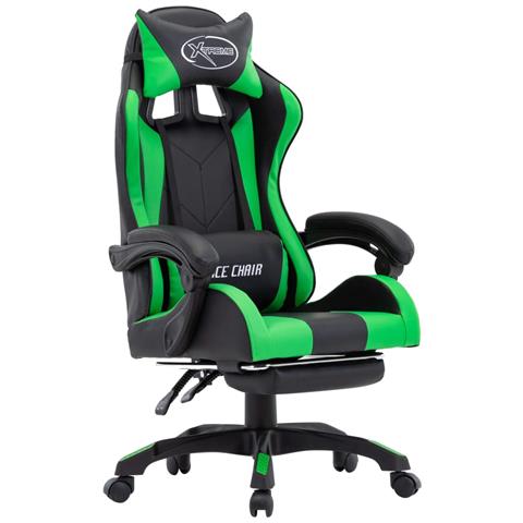 Sedia Da Gaming Con Poggiapiedi Verde E Nera In Similpelle - Foto 1