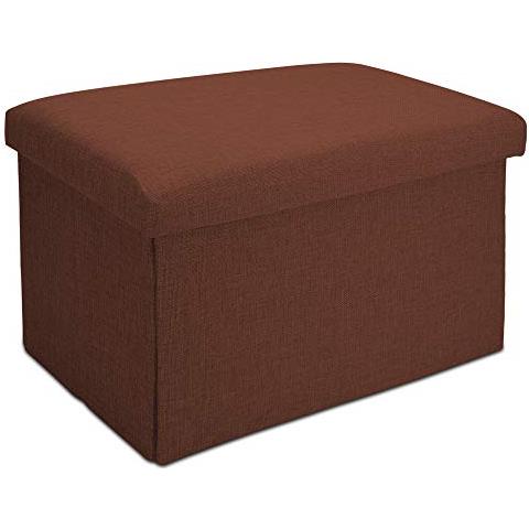 Pouf Pieghevole 49x30x30 Cm In Marone Ambra €“ Cassapanca Cubo Contenitore Imbottito De Tessuto A L'ottica Lino Con Coperchio €“ Ottomane Poggapiedi Sgabello Panca Poltrona - Foto 1