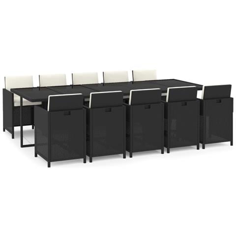 Set Da Pranzo Per Giardino 11 Pz Con Cuscini In Polyrattan Nero - Foto 1