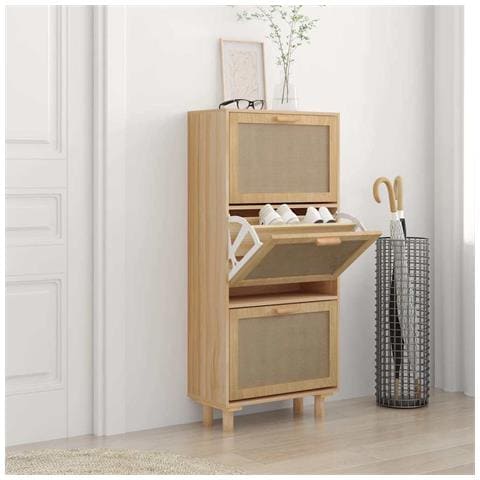 Scarpiera Marrone 52x25x115 Legno Multistrato e Rattan Naturale - Foto 2