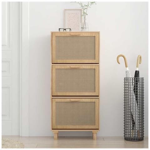 Scarpiera Marrone 52x25x115 Legno Multistrato e Rattan Naturale - Foto 8